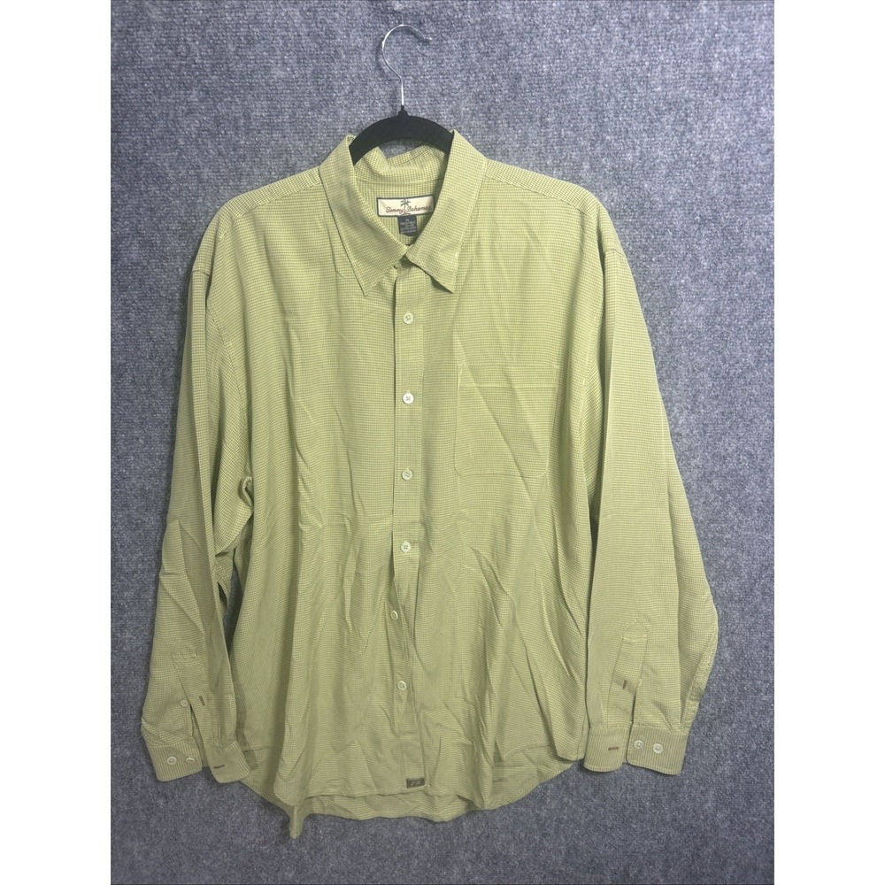 Tommy Bahama XL Green Check Button Up Shirt Long Sleeve Rayon Blend Pocket